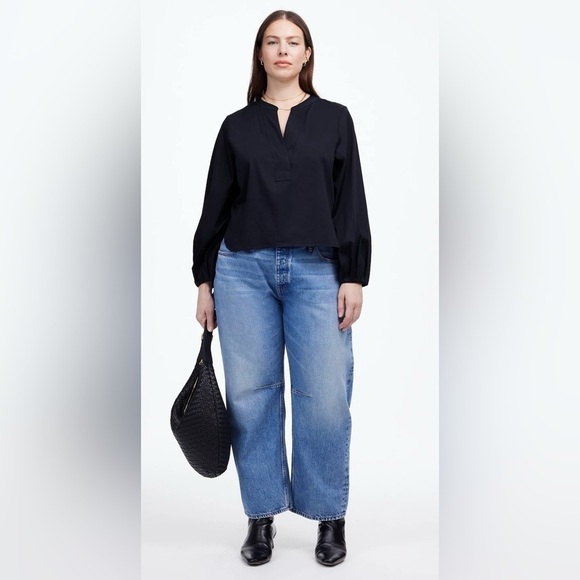 NWT Madewell V-Neck Long-Sleeve Cotton Top in Deep Indigo, Size Medium - Picture 2 of 14